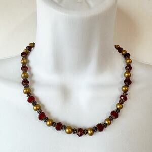 Artisan Made Red And Gold Time Beaded Necklace Single Strand